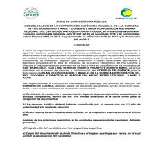 Aviso de Convocatoria para la conformación del Consejo de Cuenca