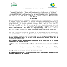 Aviso de Convocatoria para la conformación del Consejo de Cuenca